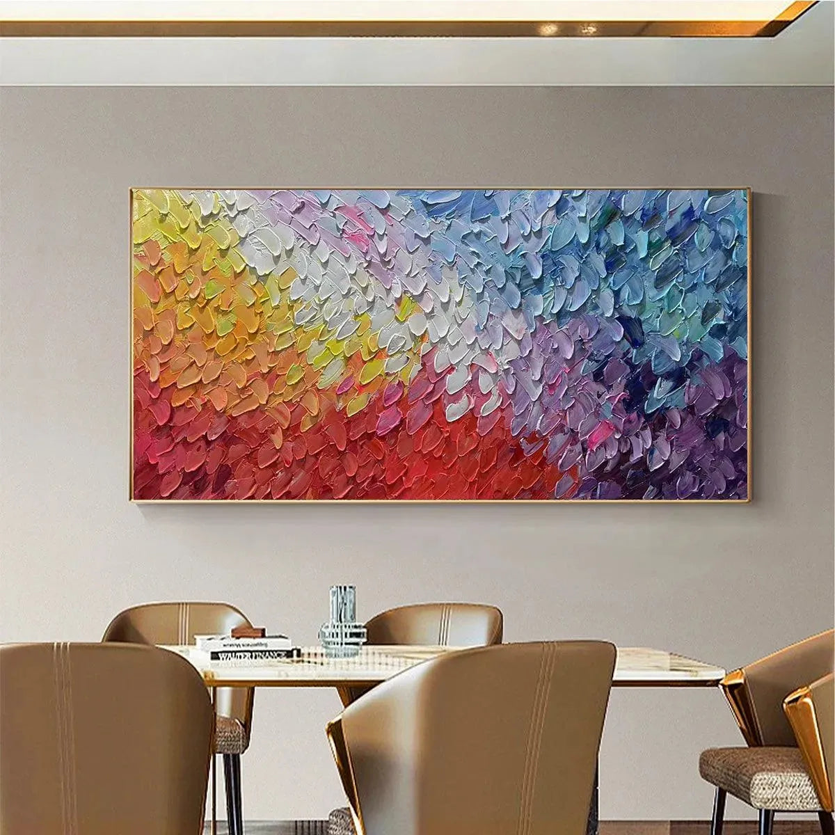 CHROMATIC FLOW: Colorful Abstract Painting, Textured Impasto, Panoramic Canvas, Modern Wall Art - Image 5