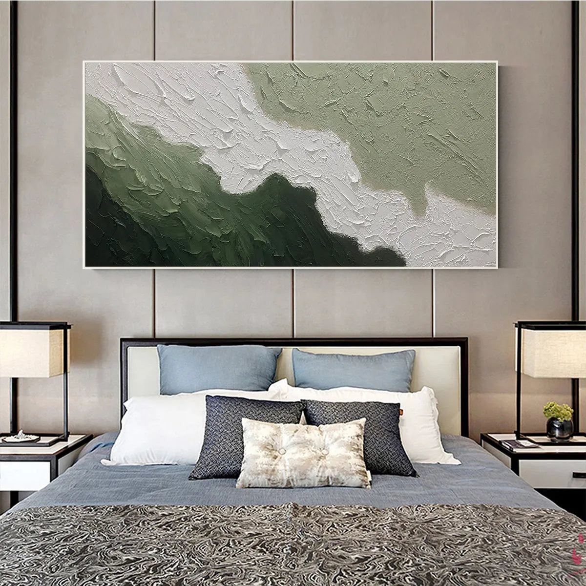 EMERALD FLOW: Textured Abstract Landscape Painting in Greens and White - Image 6
