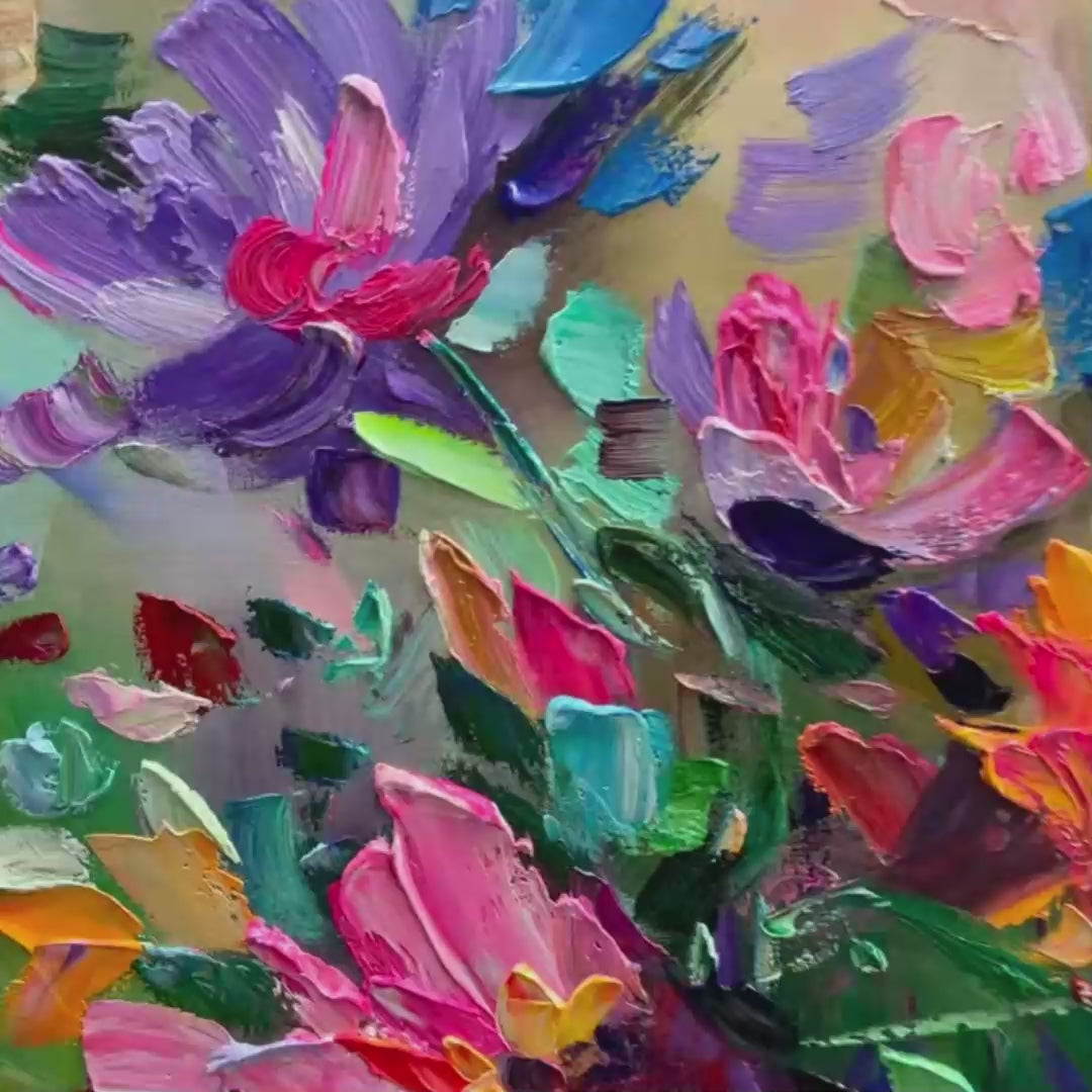 COLORFUL BLOOM: Vertical Impasto Floral Painting in Vibrant Colors - Image 3