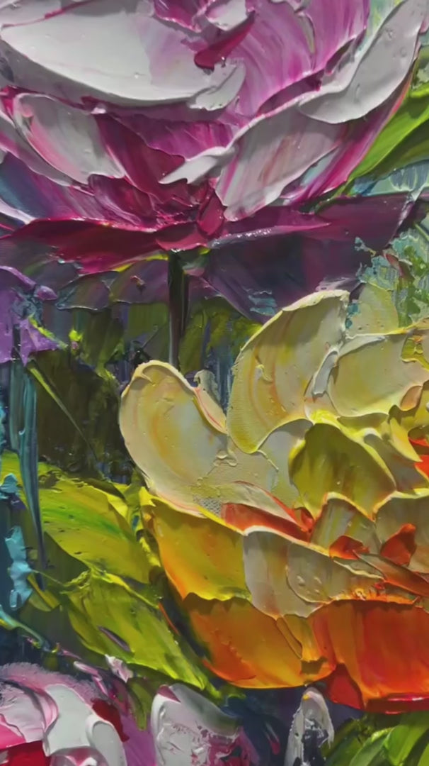 CHROMA ROSES: Colorful Roses Floral Impasto Oil Painting - Image 4
