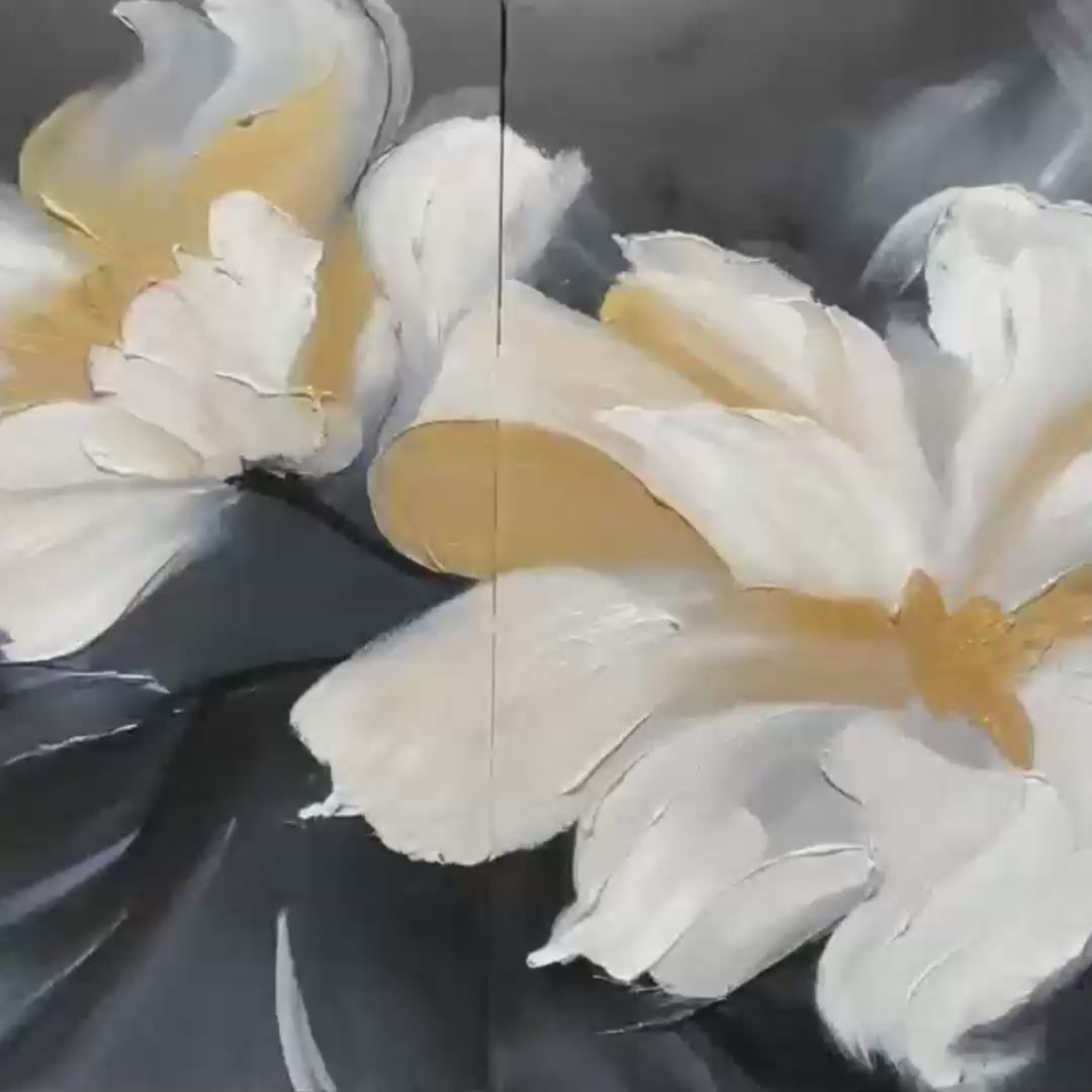 ABSTRACT FLORAL DIPTYCH: Textured Floral Painting Set of 2, Vertical Wall Art - Image 3