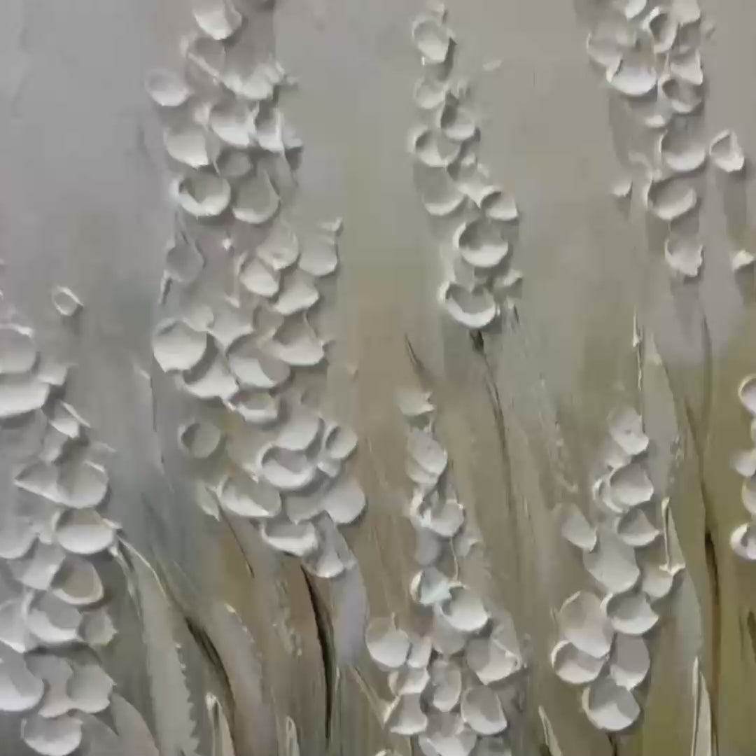 WHISPERING FIELDS: Textured White Floral Painting, 3D Flower Wall Art, Panoramic Canvas, Serene Decor - Image 3