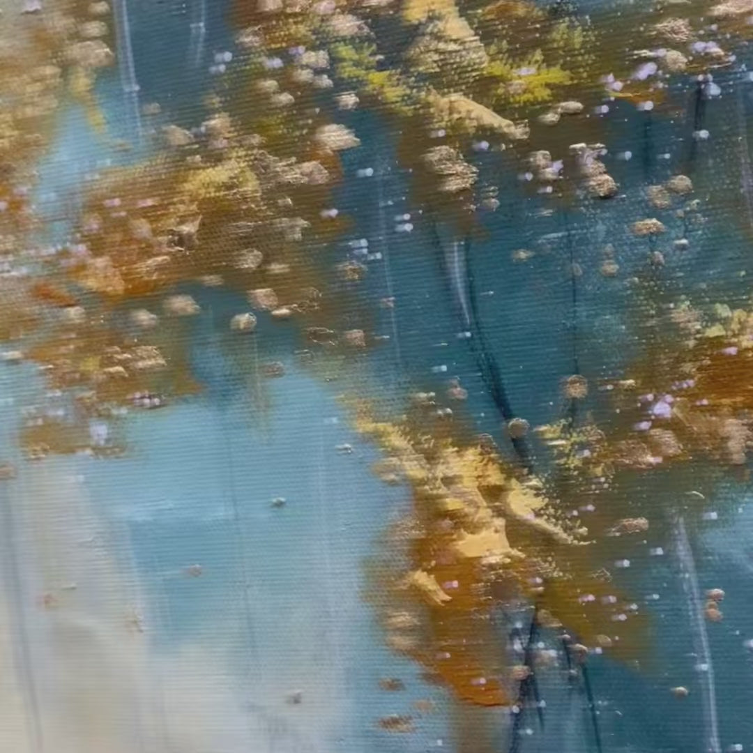 GOLDEN WHISPERS: Textured Forest Landscape Oil Painting with Gold Accents - Image 3