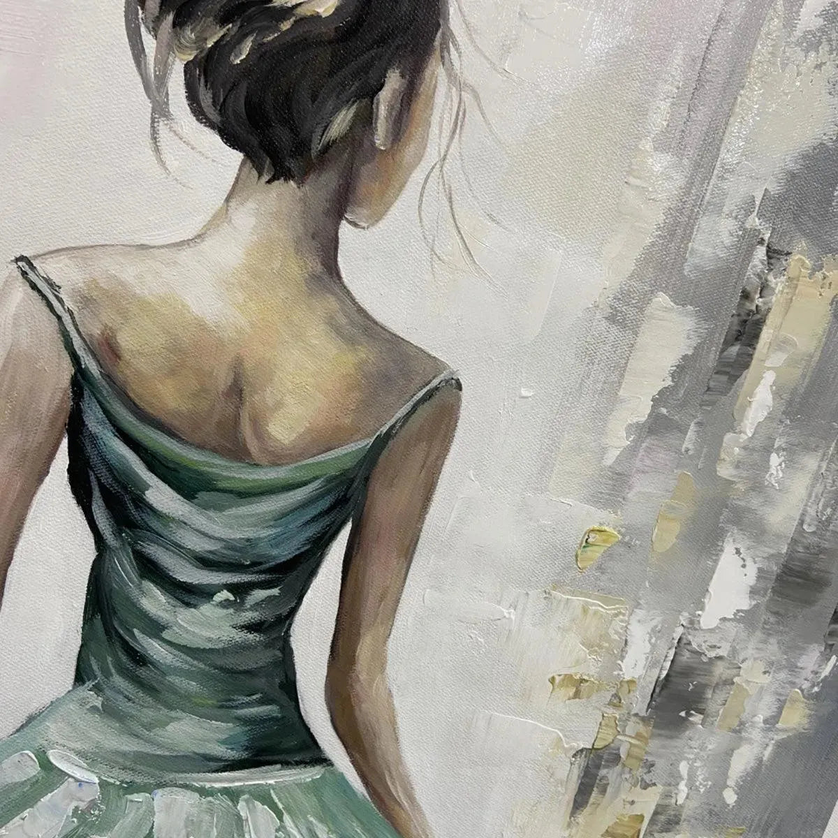 EMERALD GRACE: Elegant Woman in Green Dress, Vertical Canvas, Figurative Wall Art - Image 6