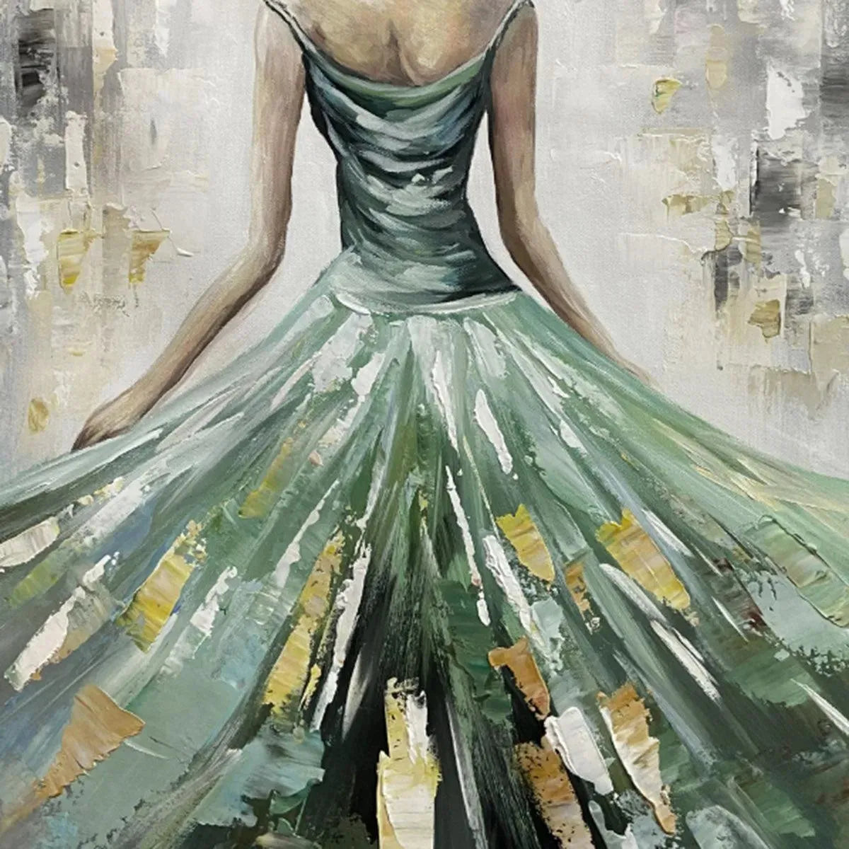 EMERALD GRACE: Elegant Woman in Green Dress, Vertical Canvas, Figurative Wall Art - Image 3