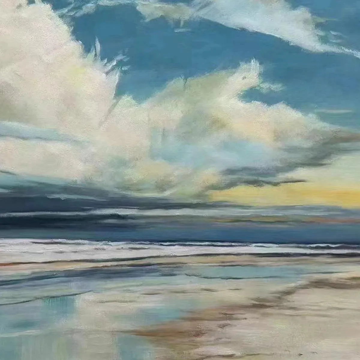 Blue Beachscape Oil Painting - Serene Coastal Decor - Image 3