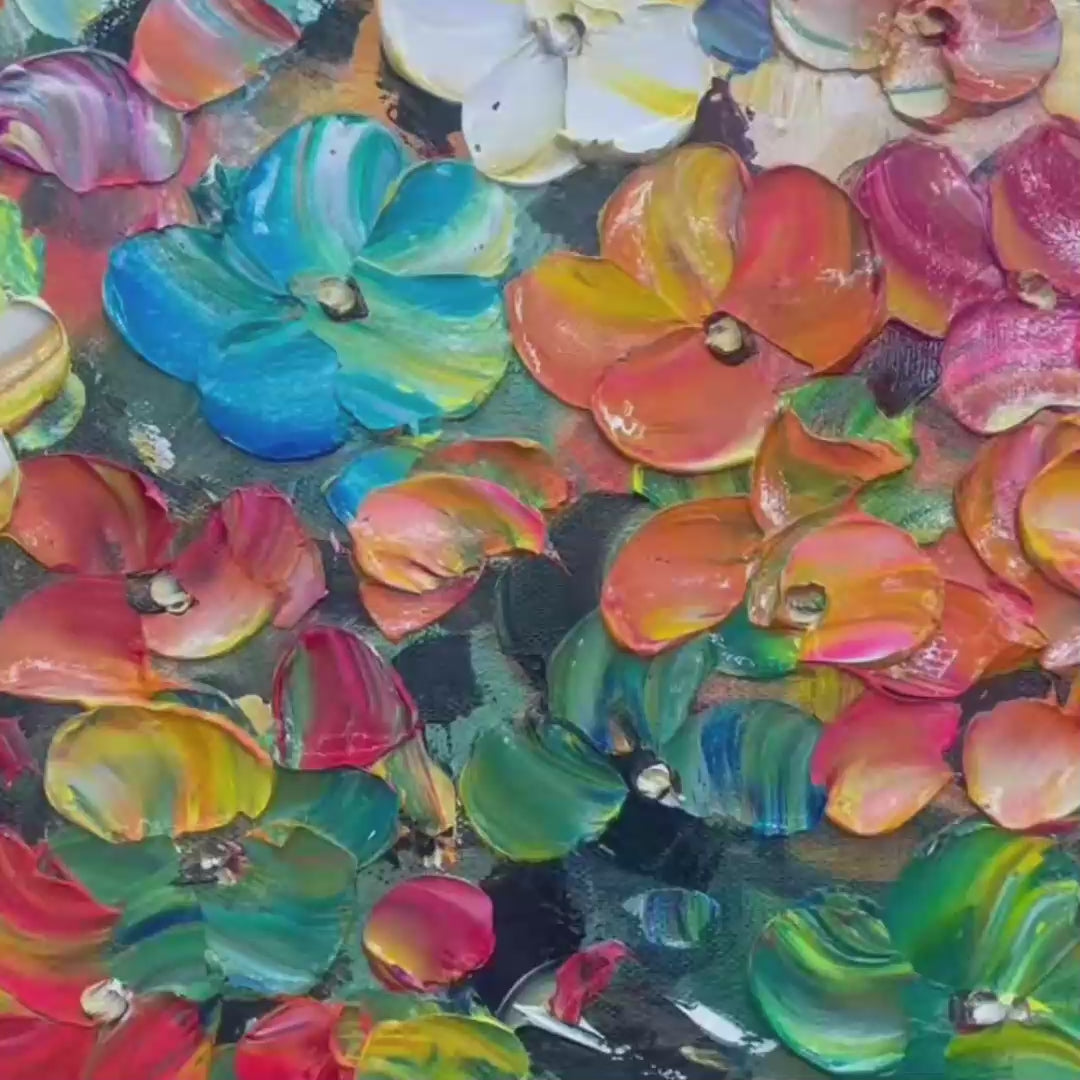 RAINBOW BLOOM: Impasto Palette Knife Floral Tree Painting - Image 3