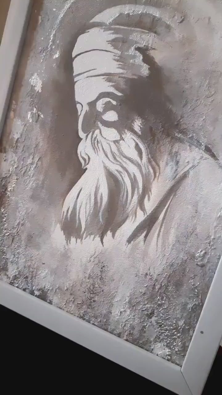 ELDER'S WHISPER: Minimalist Monochrome Figurative Portrait Painting - Image 3
