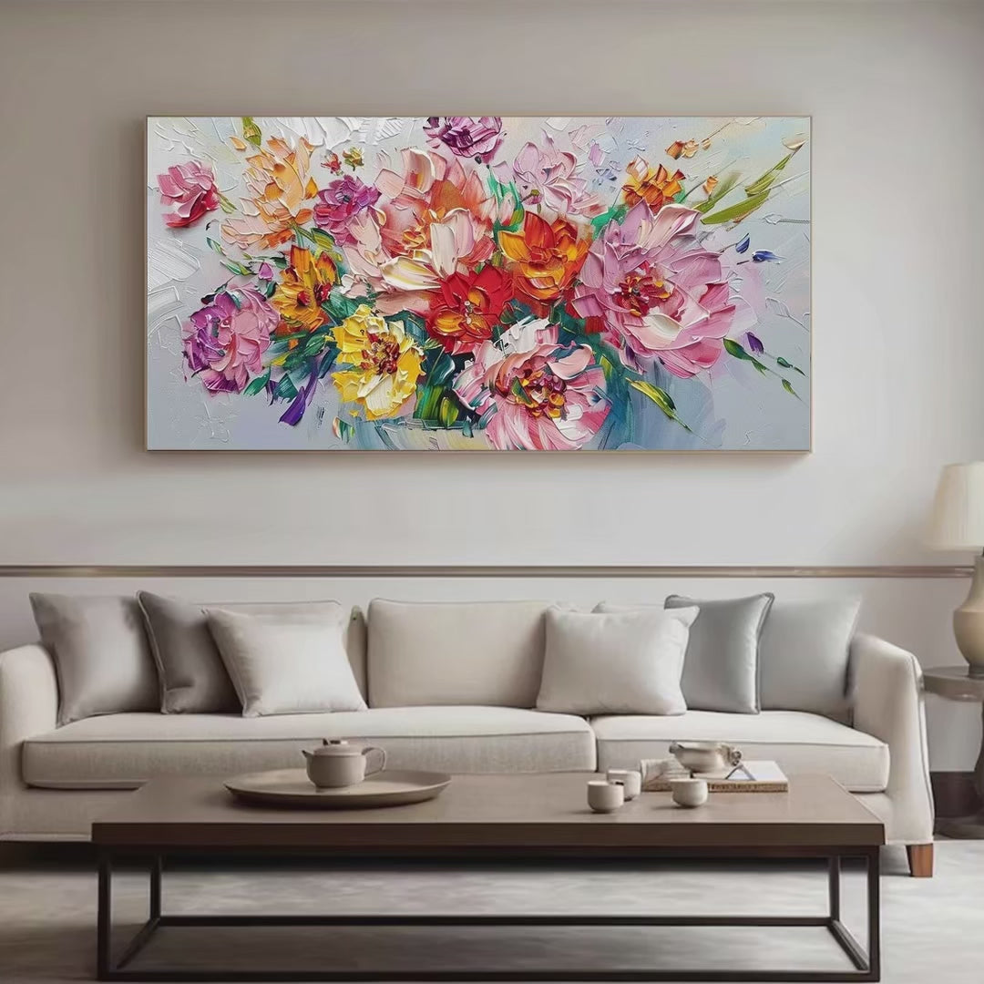 VIBRANT BOUQUET: Textured Impasto Floral Bouquet Painting in Vibrant Colors - Image 4