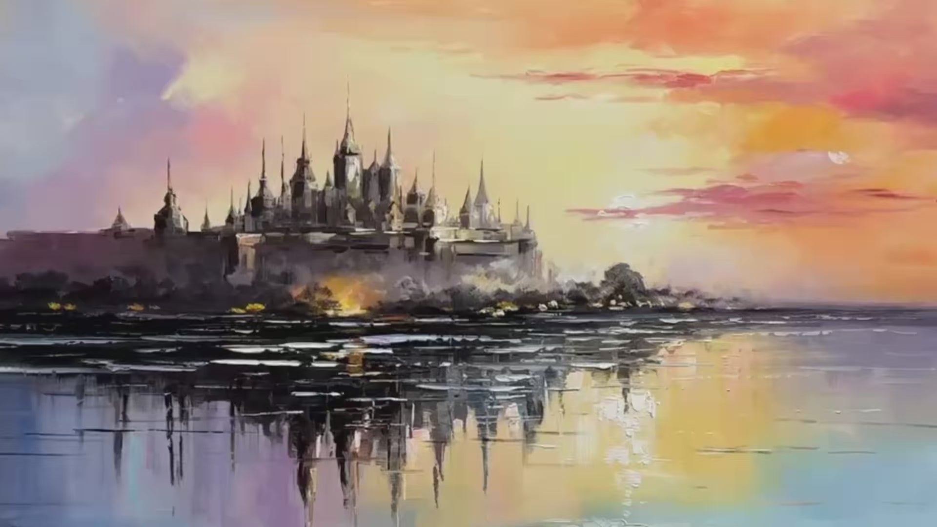 TWILIGHT KINGDOM: Panoramic Castle Landscape Oil Painting - Image 4
