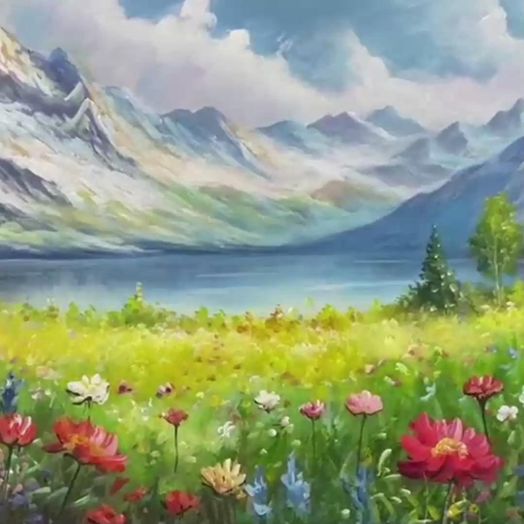 ALPINE WILDFLOWER PARADISE: Colorful Landscape Painting with Mountains and Wildflowers - Image 3