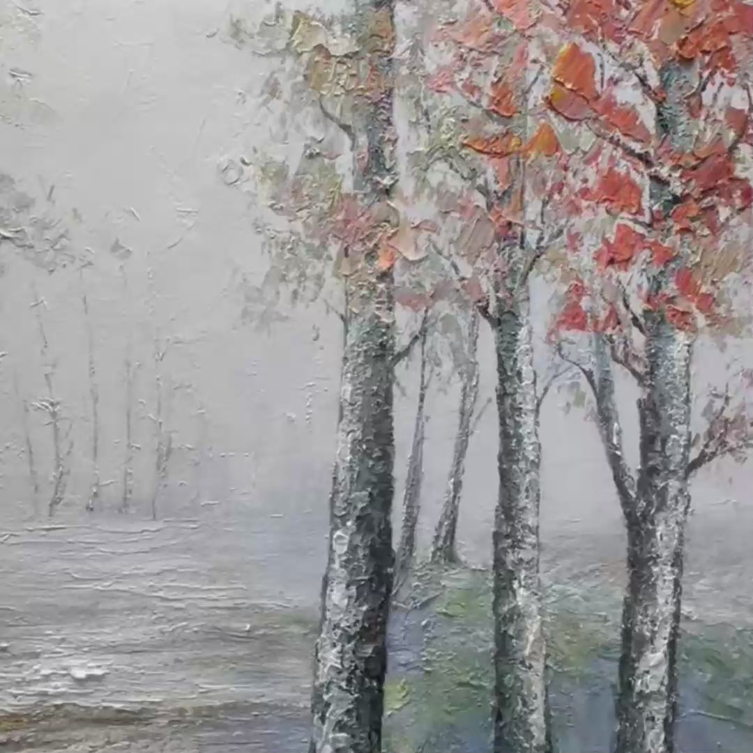 AUTUMN WHISPERS: Atmospheric Forest Landscape Painting, Horizontal Wall Art - Image 3