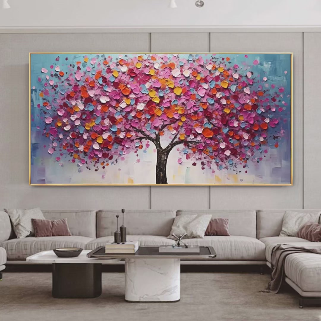 JEWEL TONES TREE: Textured Impasto Tree Painting in Vibrant Pink - Image 4