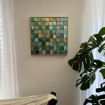 EMERALD MOSAIC: Textured Abstract Green and Gold Oil Painting photo review