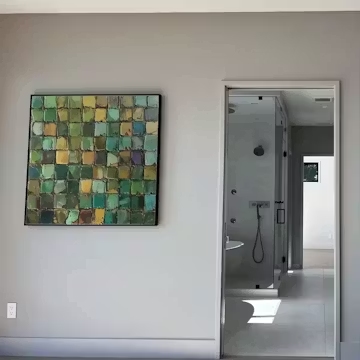 EMERALD MOSAIC: Textured Abstract Green and Gold Oil Painting photo review