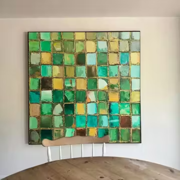 EMERALD MOSAIC: Textured Abstract Green and Gold Oil Painting photo review