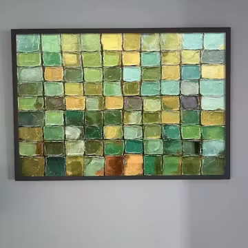 EMERALD MOSAIC: Textured Abstract Green and Gold Oil Painting photo review