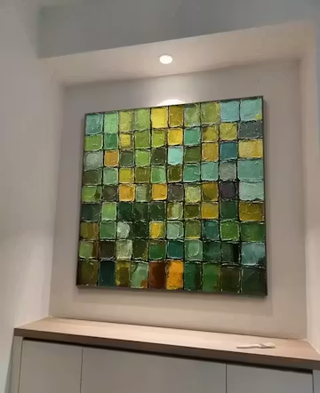 EMERALD MOSAIC: Textured Abstract Green and Gold Oil Painting photo review