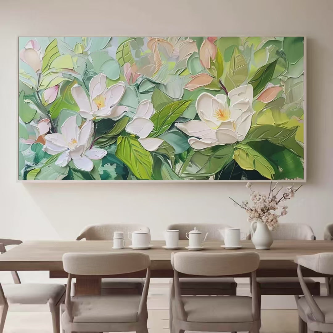 MAGNOLIA BLOSSOMS: Textured Floral Painting, Impasto Wall Art, Horizontal Canvas, Magnolia Decor - Image 2