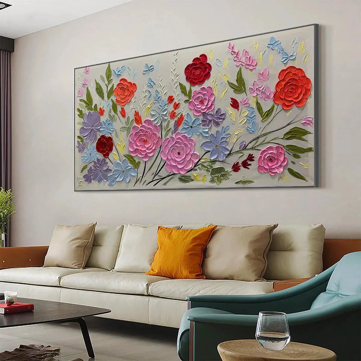 Hand-Painted Floral Oil Painting - Vibrant Garden Art - Image 6