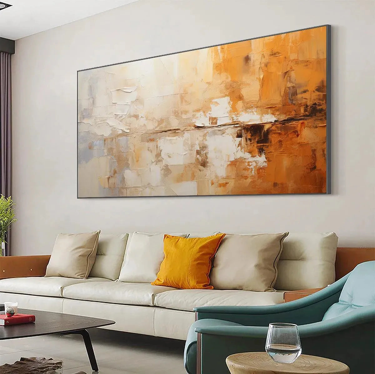 DESERT DUSK: Panoramic Abstract Painting in Orange and Beige, Textured Canvas, Modern Wall Art - Image 8