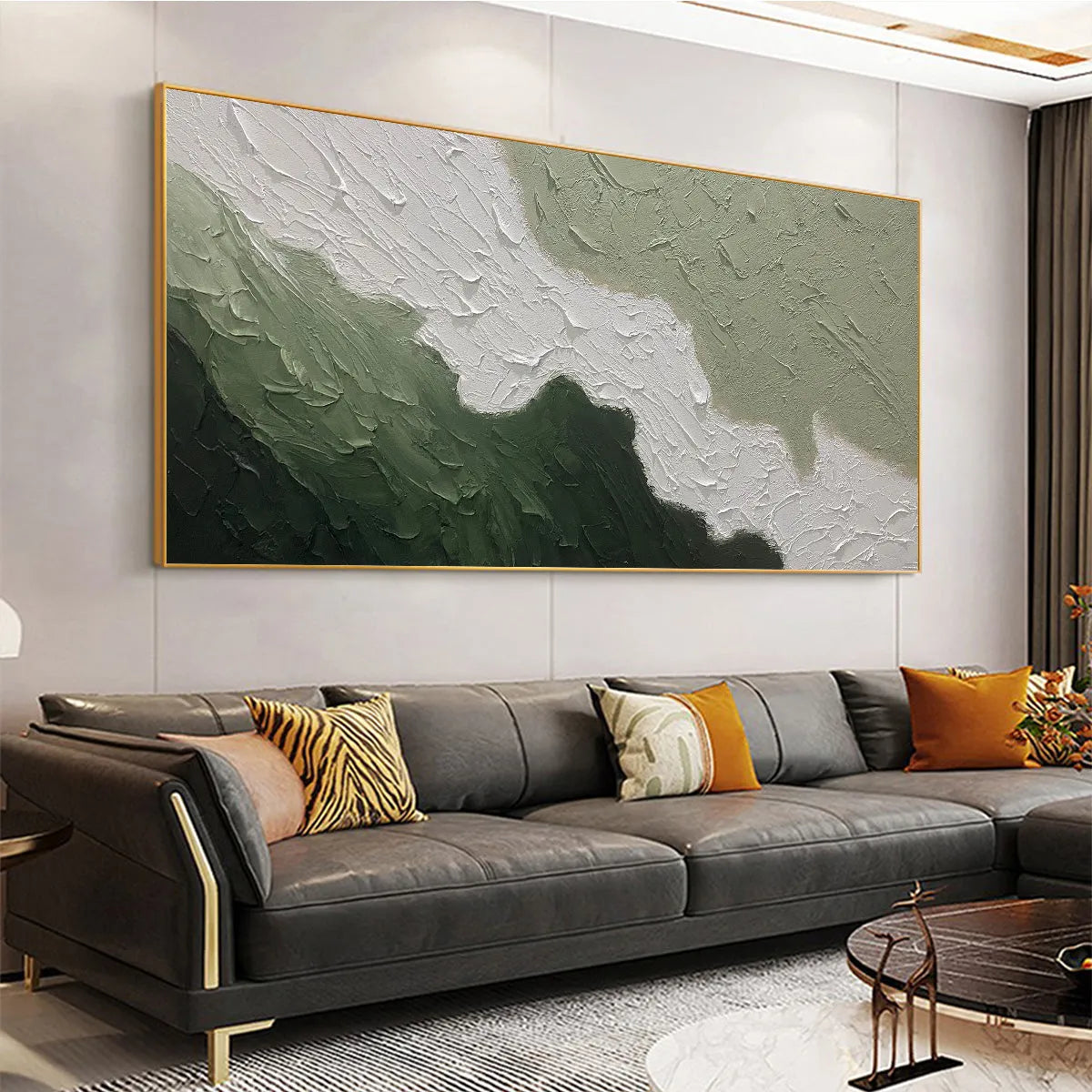 EMERALD FLOW: Textured Abstract Landscape Painting in Greens and White - Image 7