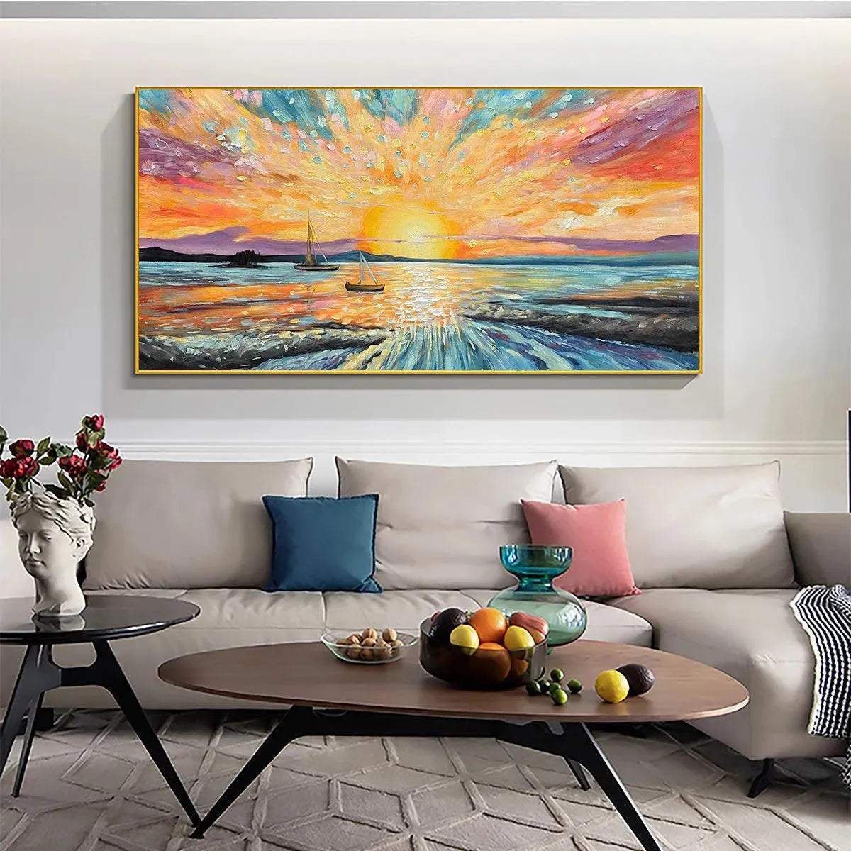 SAILING AT SUNSET: Vibrant Seascape Painting, Panoramic Canvas, Coastal Wall Art - Image 8
