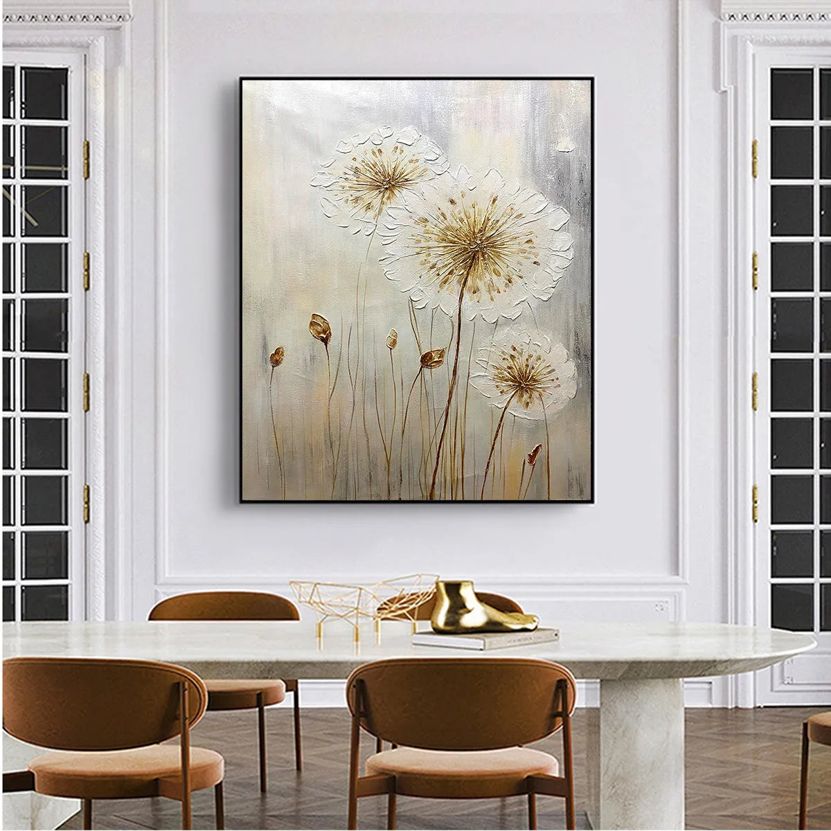WHISPERS OF GOLD: Textured Dandelion Painting on Vertical Canvas - Image 9