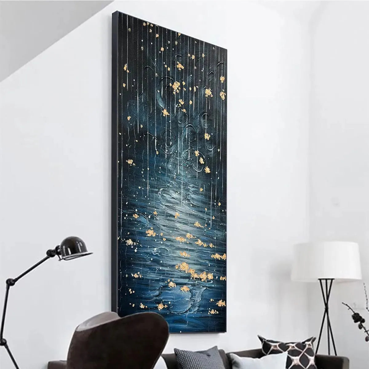 GOLDEN FALLS: Abstract Waterfall Painting, Blue and Gold, Vertical Canvas, Modern Wall Art - Image 6