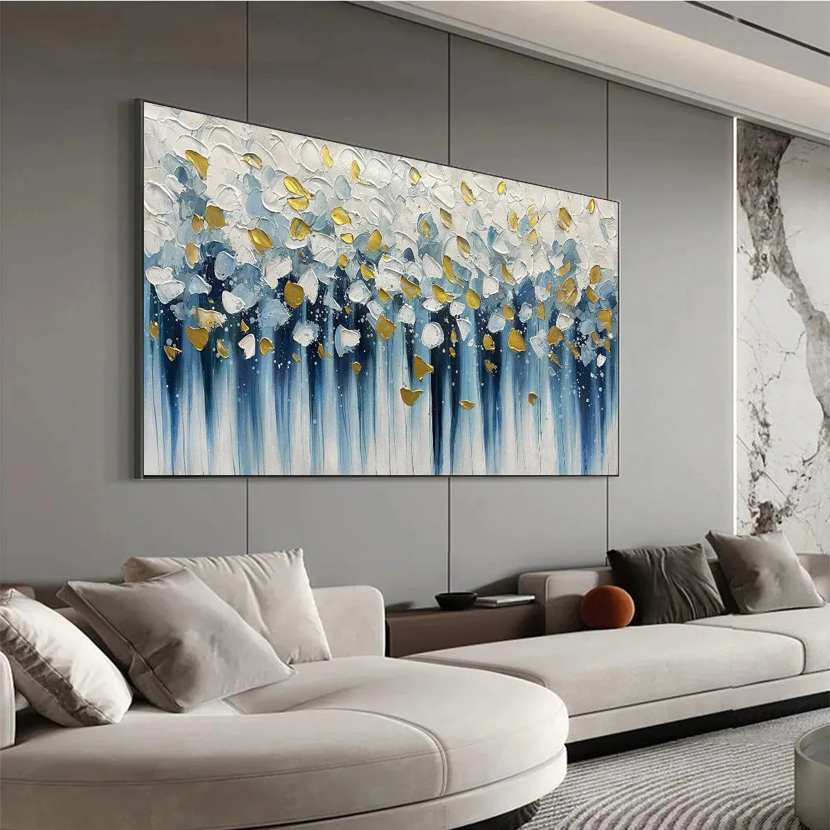 GOLDEN FALLS: Abstract Painting in Blue and Gold, Textured Canvas, Modern Wall Art - Image 8