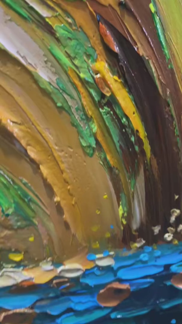 Abstract Sunburst Oil Painting - Gold and Green Art - Image 4