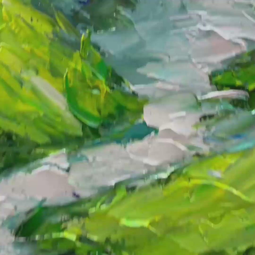 EMERALD VALLEY: Textured Green Abstract Mountain Landscape Painting - Image 3