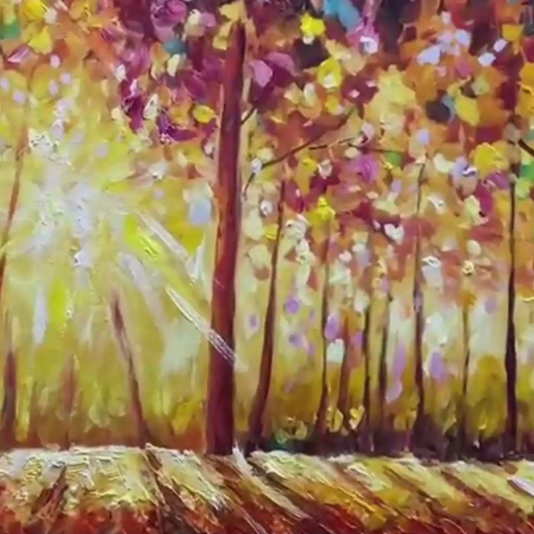 AUTUMN SUNRISE: Panoramic Forest Landscape Painting in Orange and Yellow - Image 3