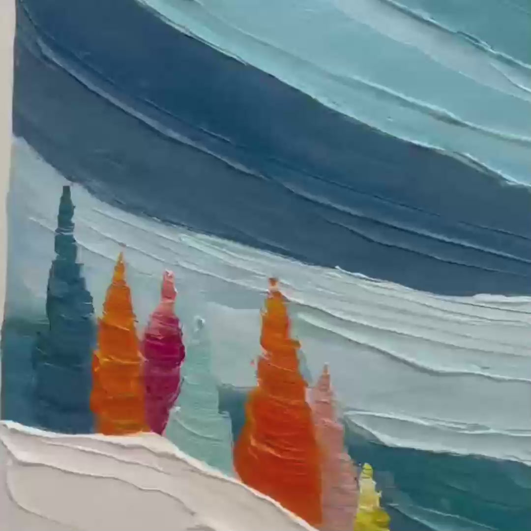 ALPINE RUSH: Vibrant Textured Ski Slope Painting - Image 3