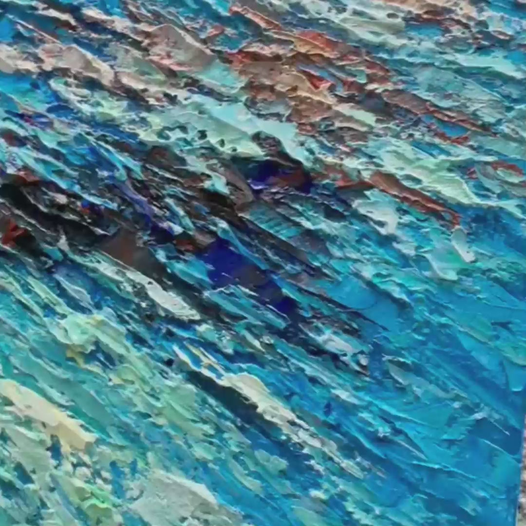 AZURE DEPTHS: Impasto Seascape Oil Painting in Blues and Greens - Image 3