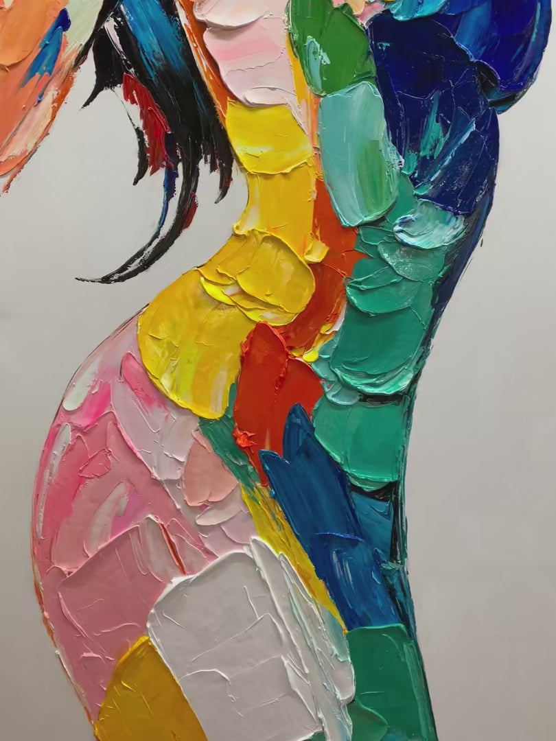 CHROMATIC FIGURE: Textured Impasto Abstract Figure Oil Painting - Image 4