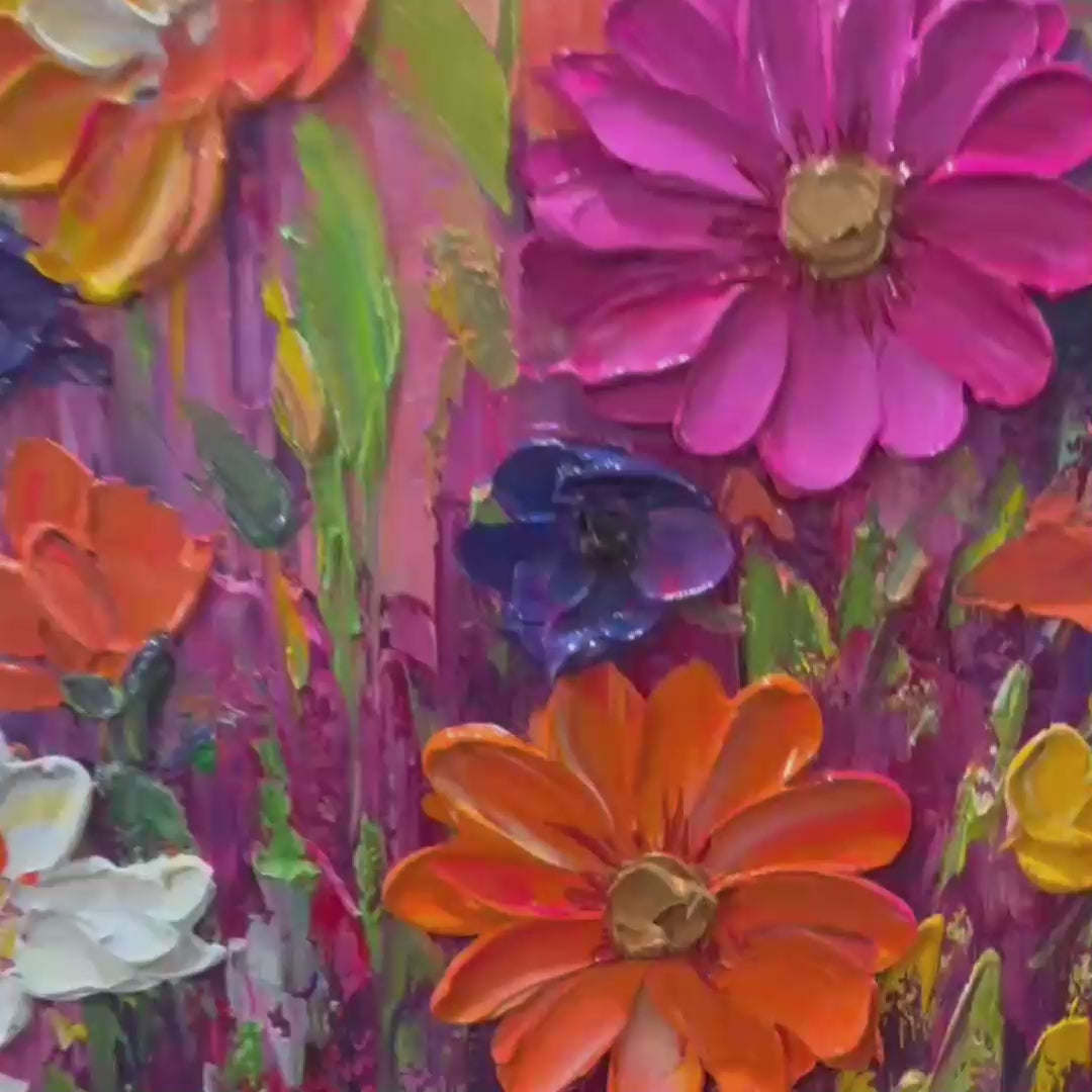 COLORFUL BOUQUET: Vertical Impasto Floral Painting, Vibrant Colorful Flowers, Textured Wall Art - Image 3