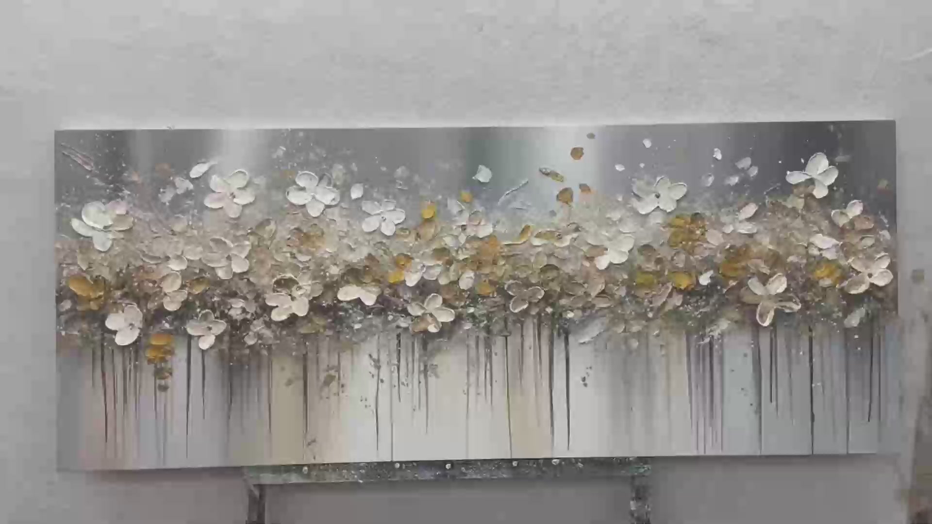 GOLDEN DRIFT: White and Gold Floral Abstract Painting for Living Room - Image 3