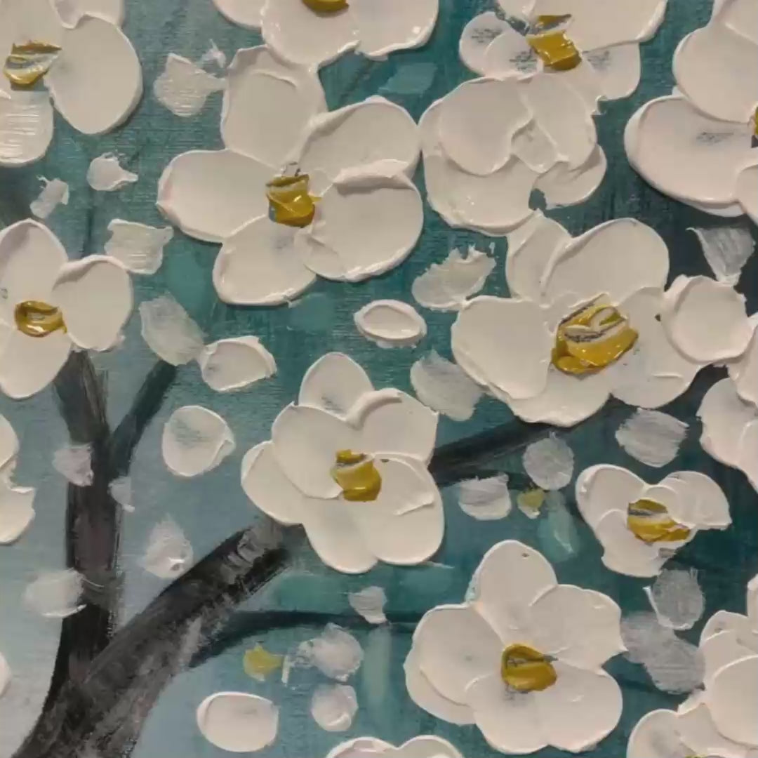 BLOSSOM DREAM: White Floral Impasto Oil Painting - Image 3