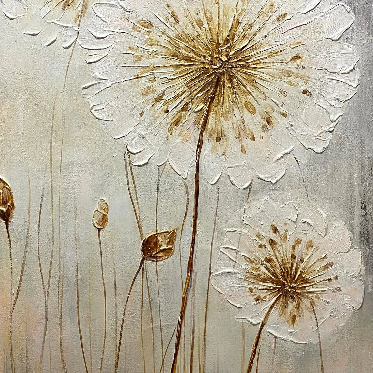 WHISPERS OF GOLD: Textured Dandelion Painting on Vertical Canvas - Image 3