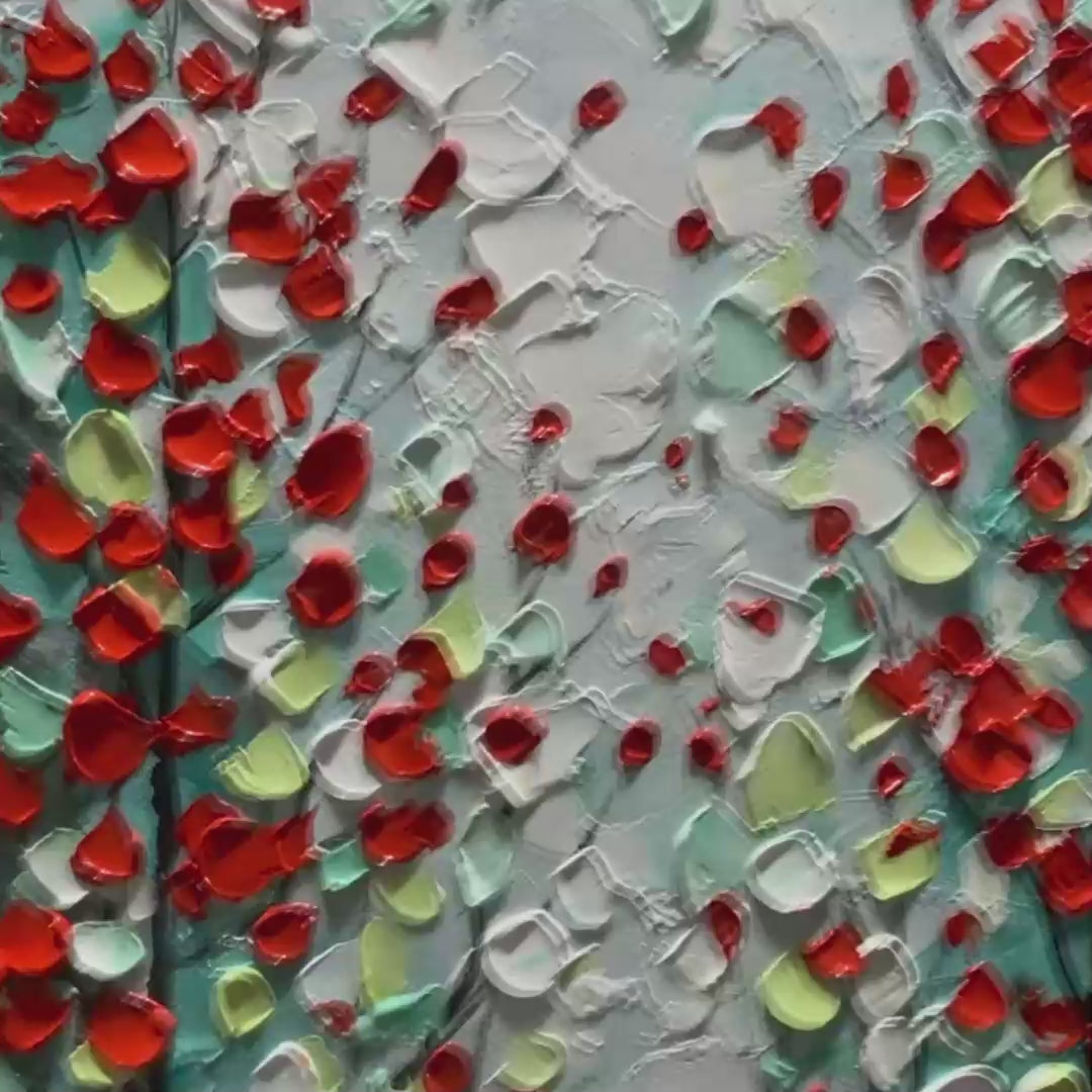 CRIMSON FOREST: Vertical Textured Impasto Painting of a Forest with Red Accents, Modern Wall Art, Blue, Green and Red - Image 3