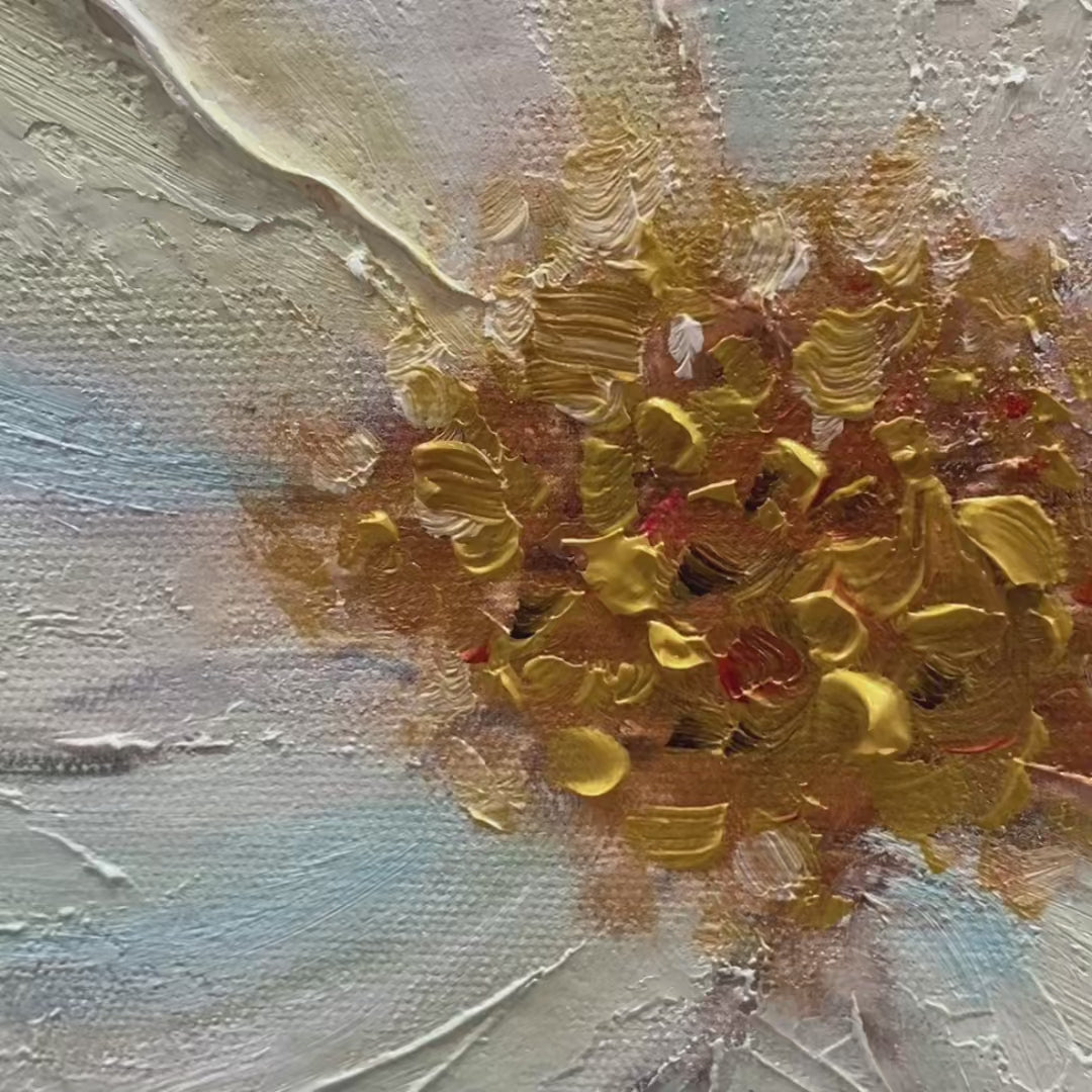 GOLDEN BLOSSOMS: Vertical Textured Floral Painting, Impasto White Flowers, Gold Accents, Living Room, Bedroom - Image 4