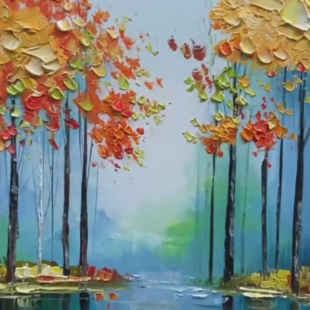 AUTUMN REFLECTIONS: Colorful Autumn Forest Landscape Oil Painting - Image 3