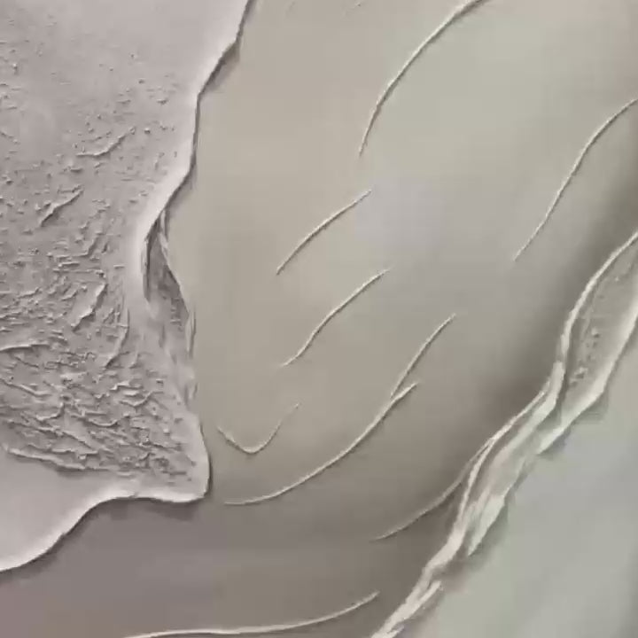 SERENE PATHWAYS: Minimalist Beige Textured Impasto Oil Painting - Image 3