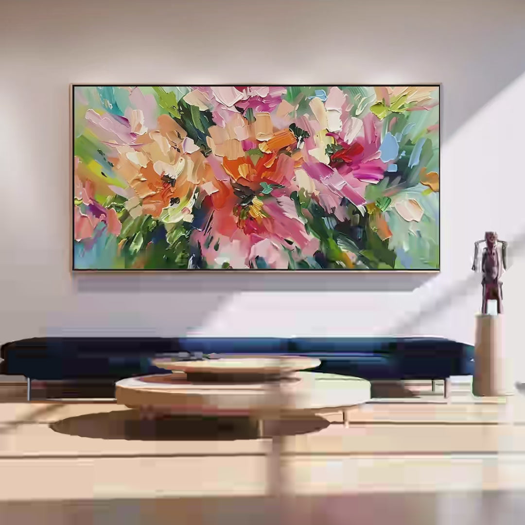 BLUSHING BLOOMS: Textured Impasto Floral Painting in Pink and Orange - Image 4