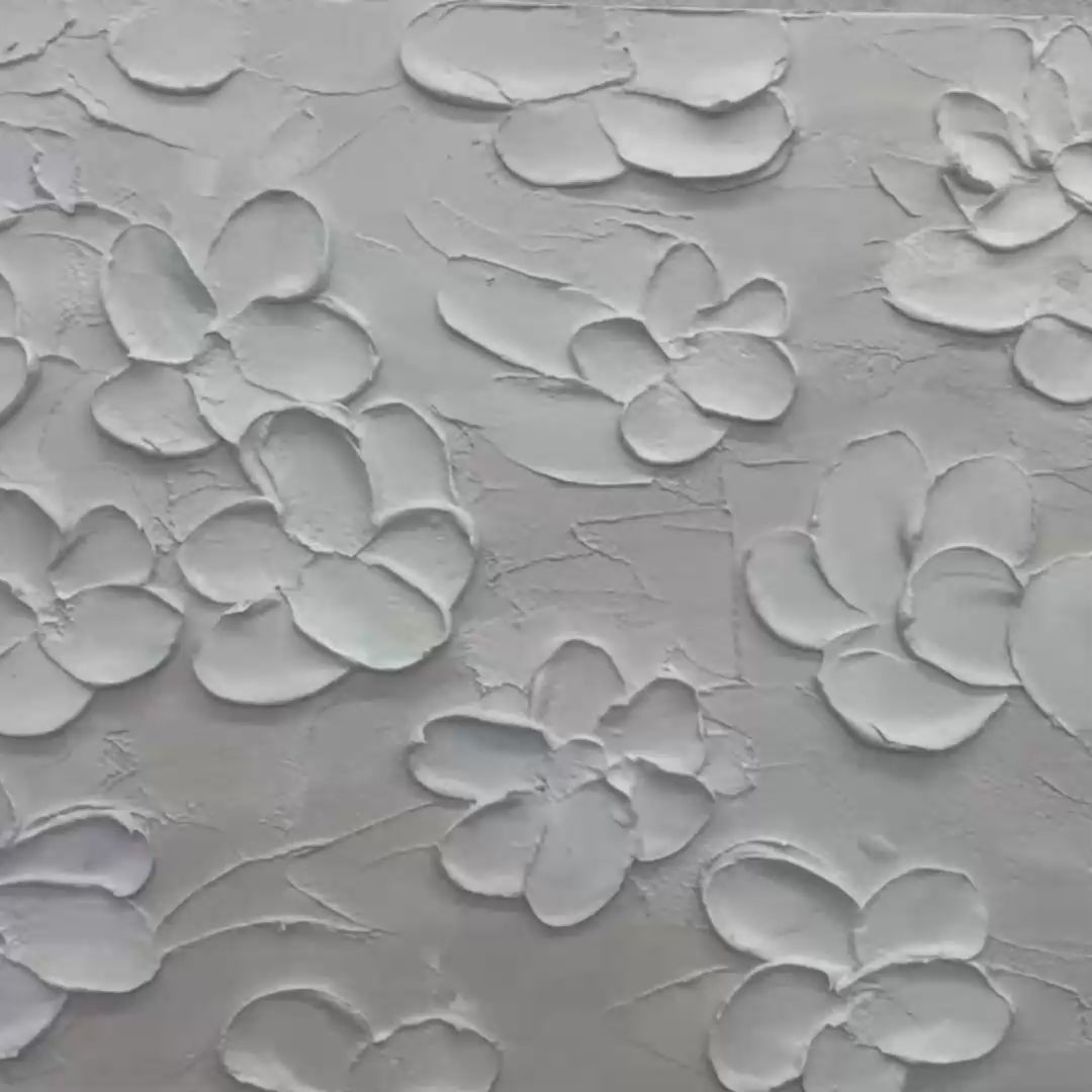 BLANC BLOOM: Textured White Floral Painting, Horizontal Canvas, Minimalist Wall Art - Image 3