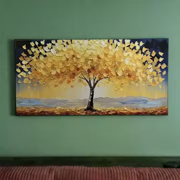 GOLDEN AUTUMN: Textured Impasto Tree Landscape Oil Painting photo review