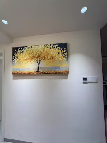 GOLDEN AUTUMN: Textured Impasto Tree Landscape Oil Painting photo review