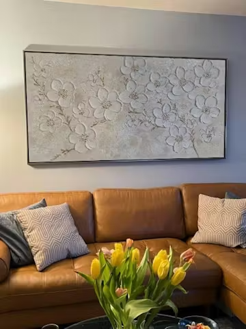 GOLDEN BLOSSOMS: Textured Floral Oil Painting photo review