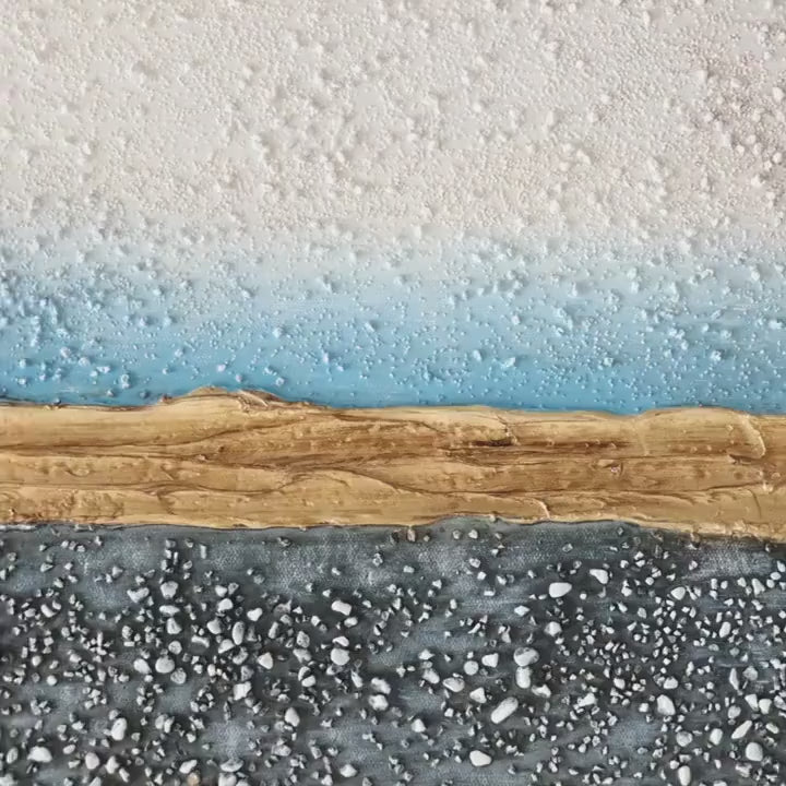 GOLDEN HORIZON: Panoramic Abstract Oil Painting with Gold and Blue - Image 4